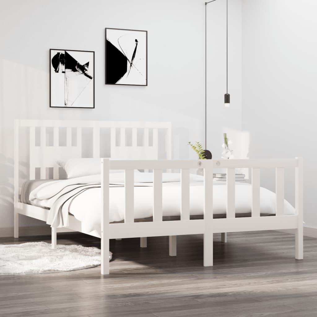 Cadre de lit sans matelas blanc 135x190 cm bois massif - XIOS