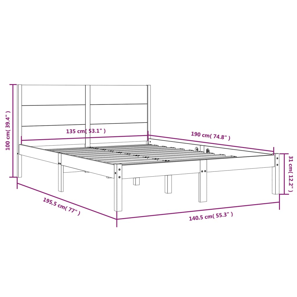 Cadre de lit sans matelas 135x190 cm bois massif - XIOS