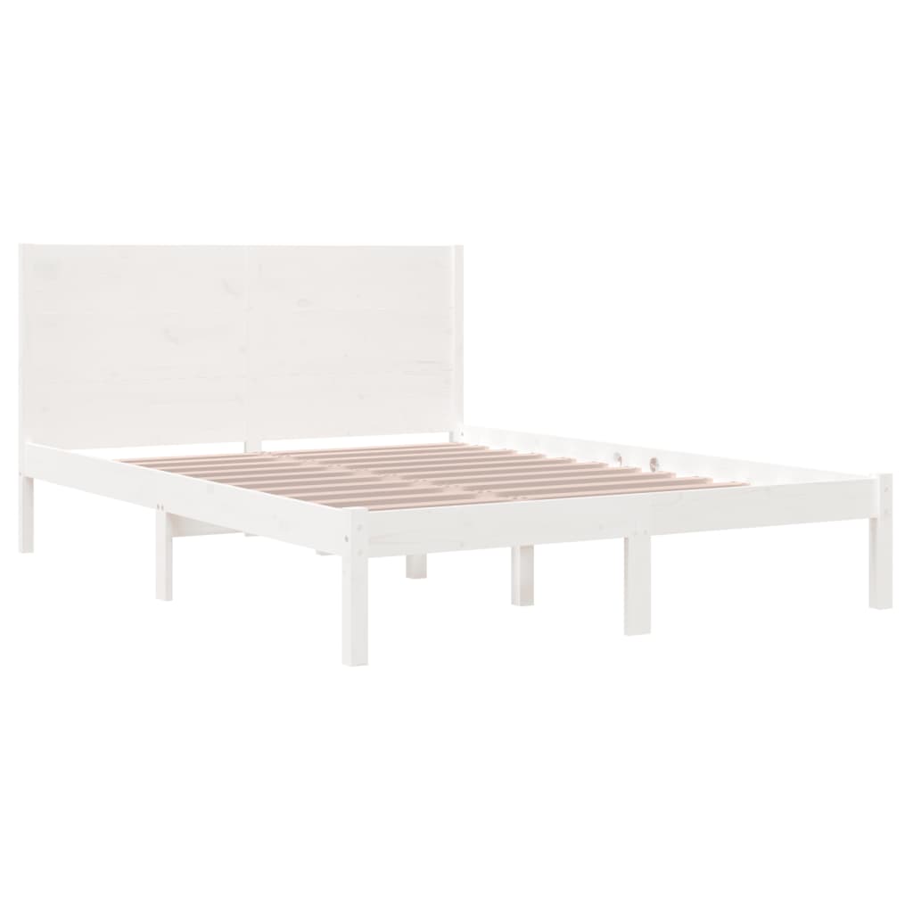 Cadre de lit sans matelas blanc 140x190 cm bois de pin massif - XIOS