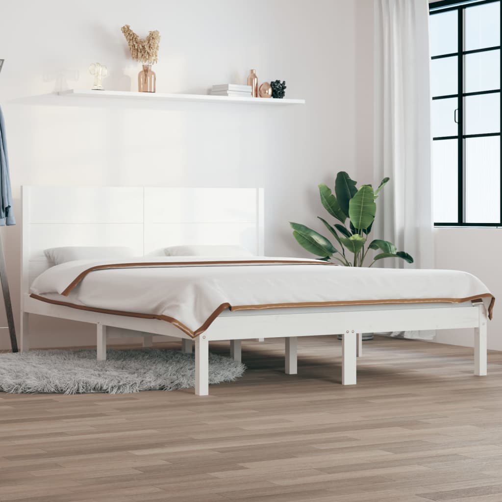 Cadre de lit sans matelas blanc 140x200 cm bois de pin massif - XIOS