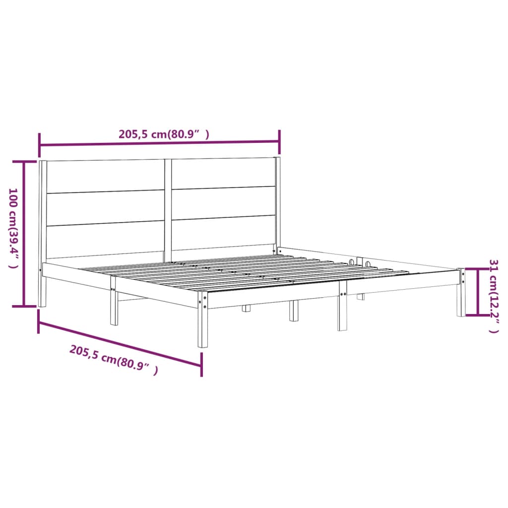 Cadre de lit sans matelas noir 200x200 cm bois massif de pin - XIOS