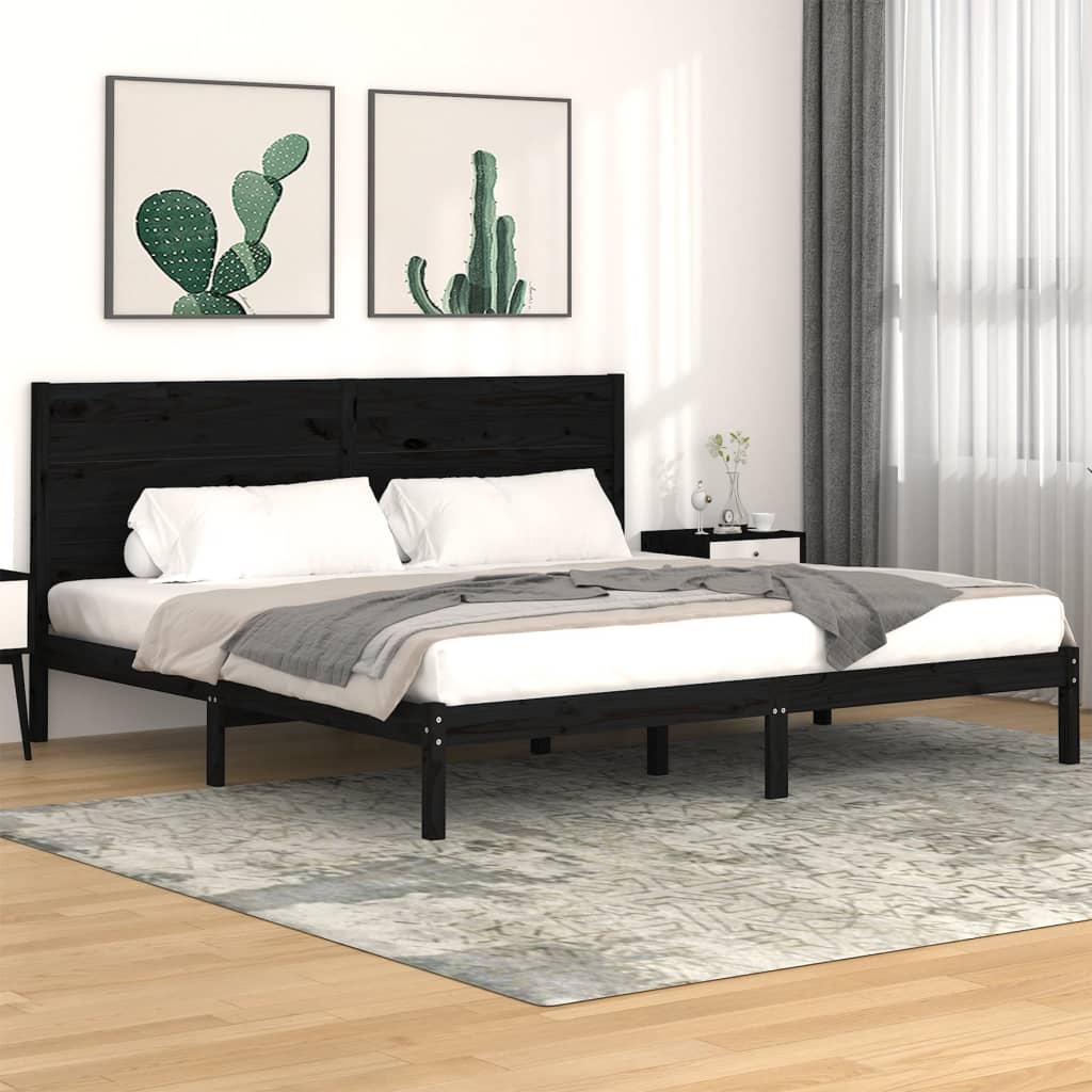 Cadre de lit sans matelas noir 200x200 cm bois massif de pin - XIOS