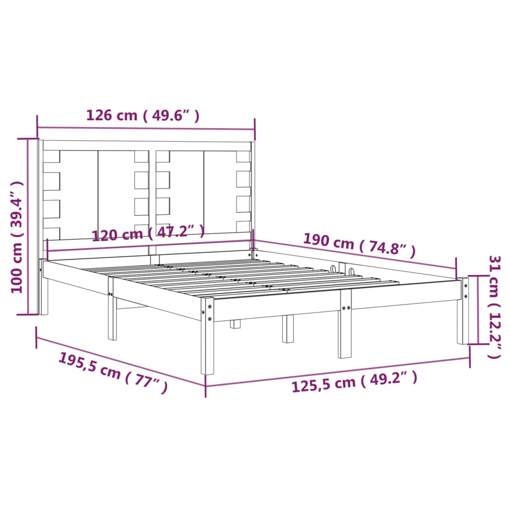 Cadre de lit sans matelas 120x190 cm bois massif