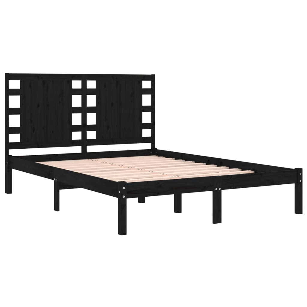 Cadre de lit sans matelas noir 140x190 cm bois de pin massif - XIOS