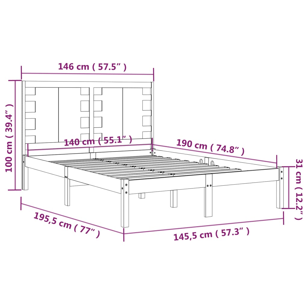Cadre de lit sans matelas noir 140x190 cm bois de pin massif - XIOS