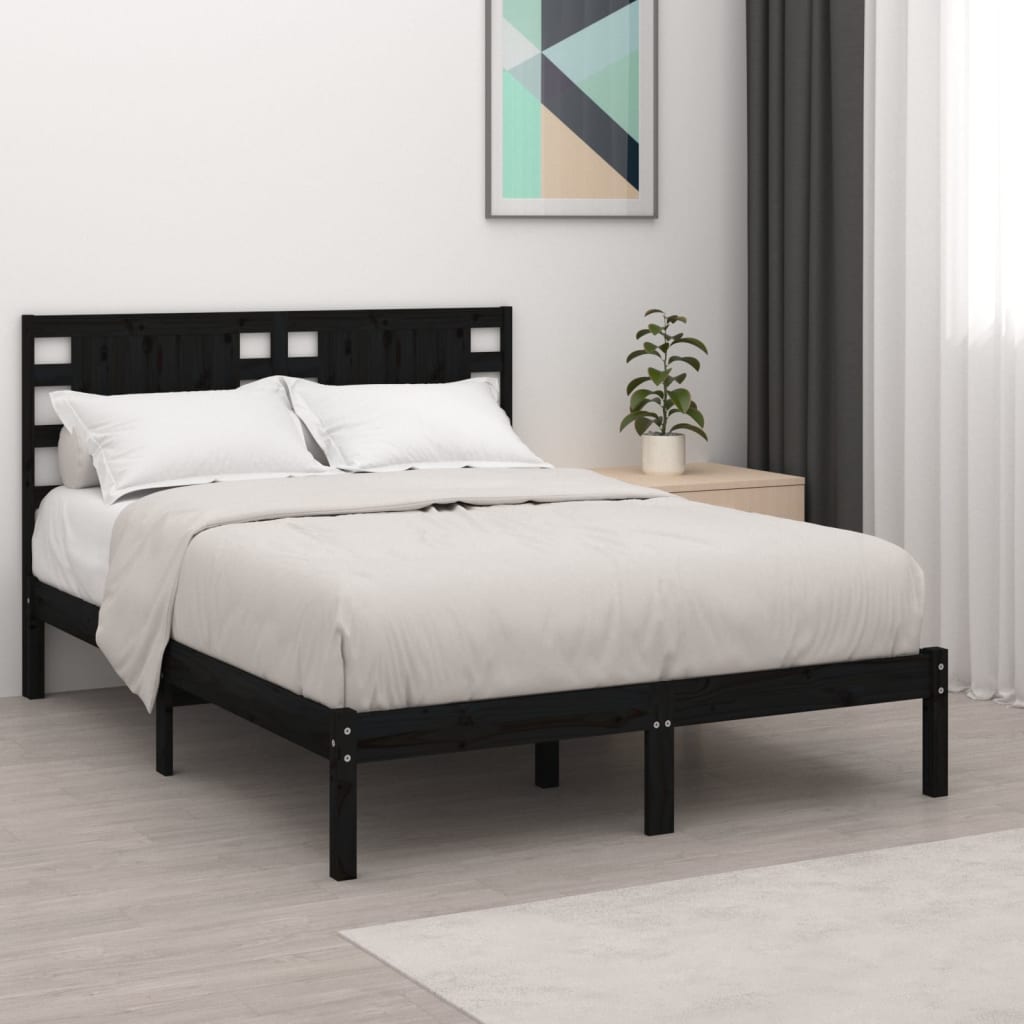 Cadre de lit sans matelas noir 140x190 cm bois de pin massif - XIOS