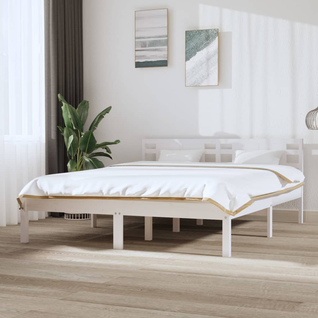 Cadre de lit sans matelas blanc 150x200 cm bois massif - XIOS