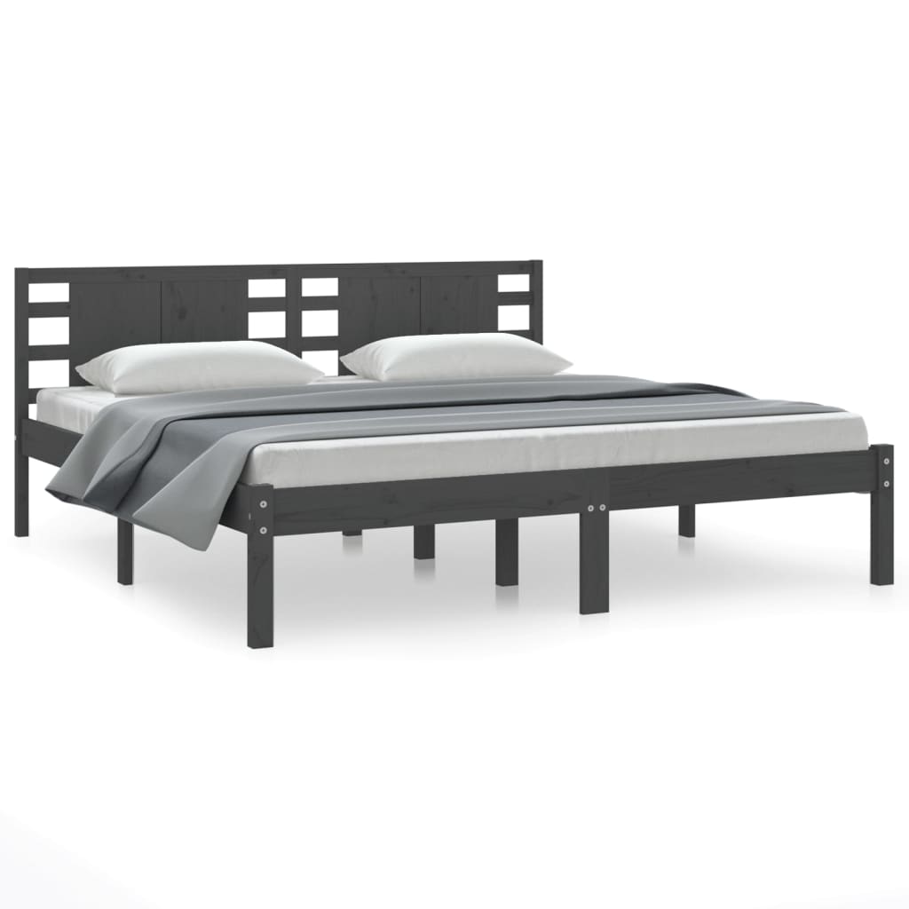 Cadre de lit sans matelas gris 200x200 cm bois massif de pin - XIOS
