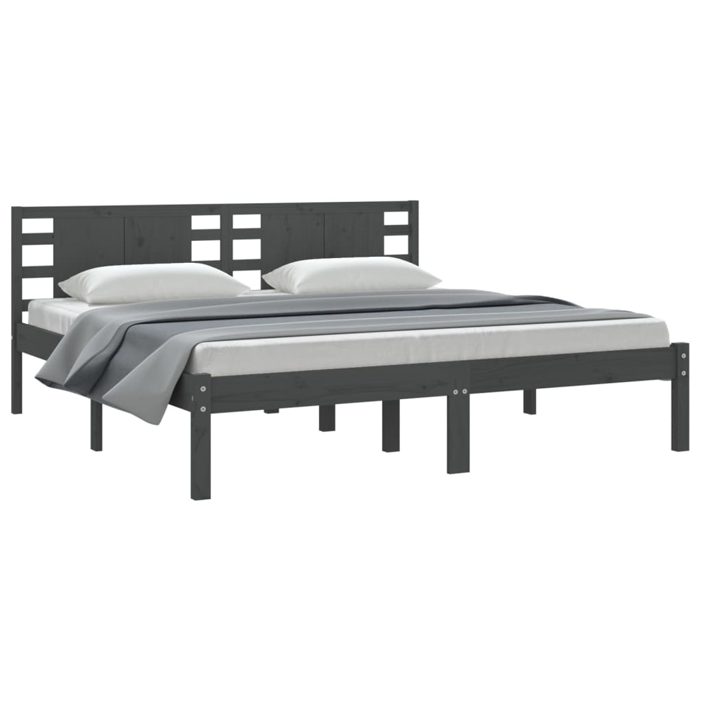 Cadre de lit sans matelas gris 200x200 cm bois massif de pin - XIOS