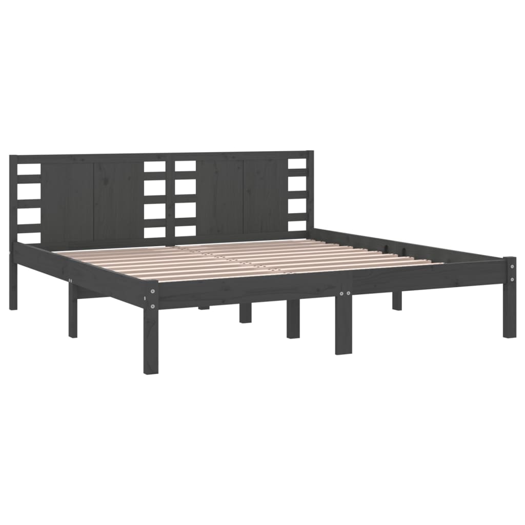Cadre de lit sans matelas gris 200x200 cm bois massif de pin - XIOS