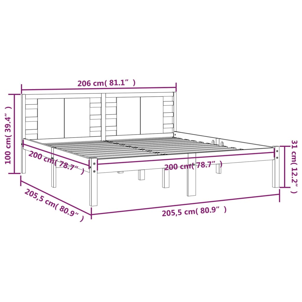 Cadre de lit sans matelas gris 200x200 cm bois massif de pin - XIOS