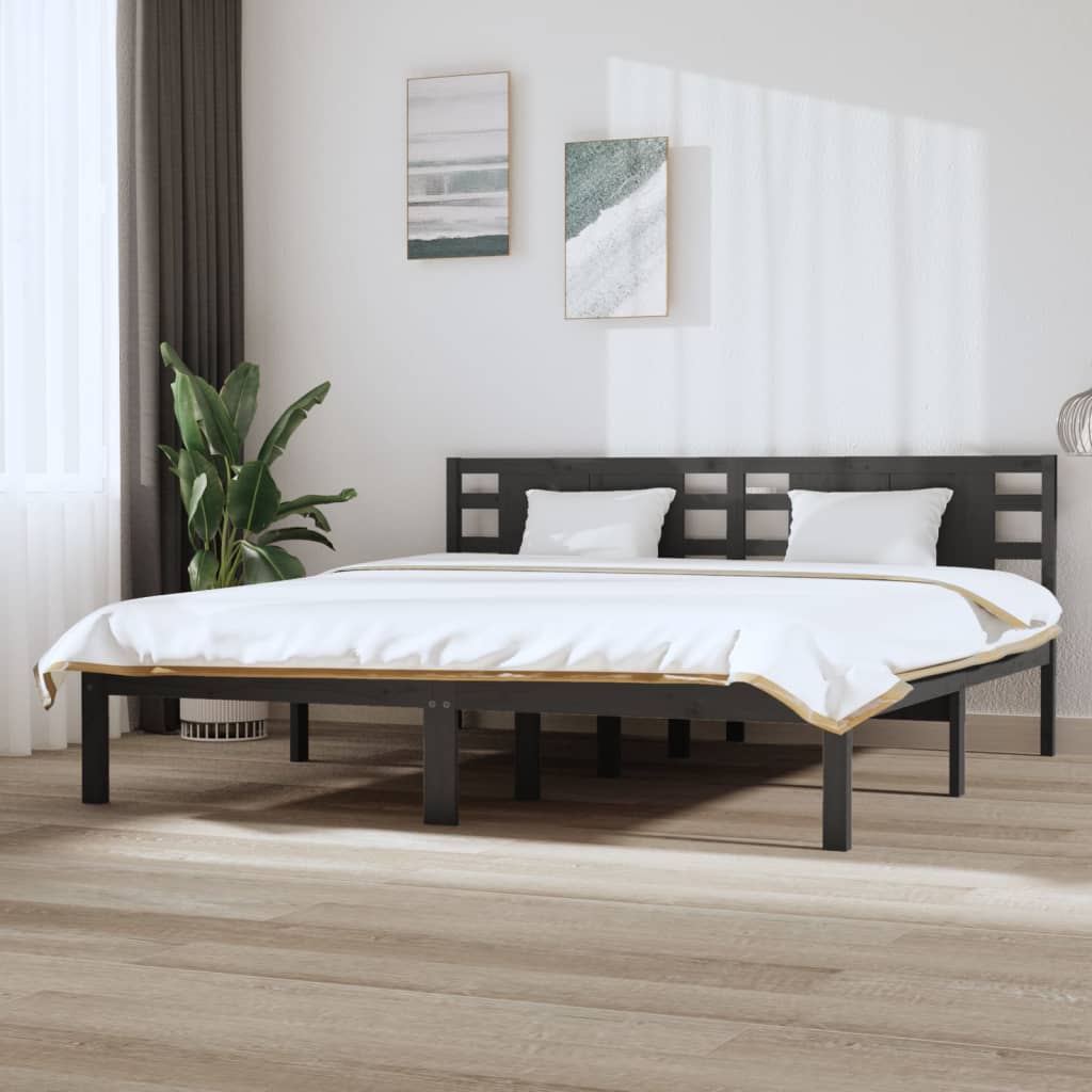 Cadre de lit sans matelas gris 200x200 cm bois massif de pin - XIOS