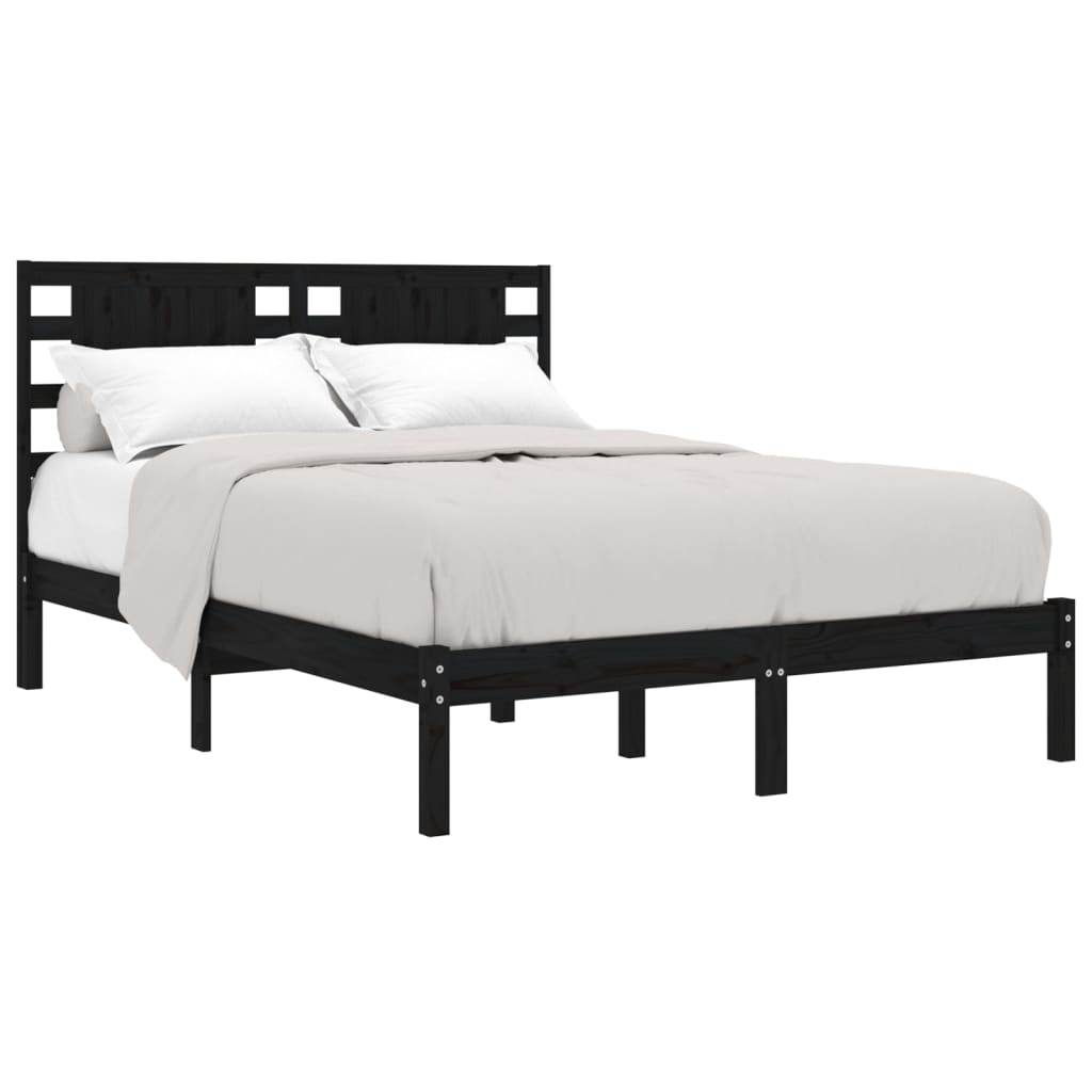Cadre de lit sans matelas noir 200x200 cm bois massif de pin - XIOS