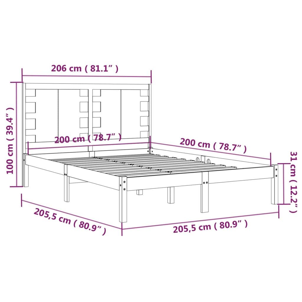 Cadre de lit sans matelas noir 200x200 cm bois massif de pin - XIOS