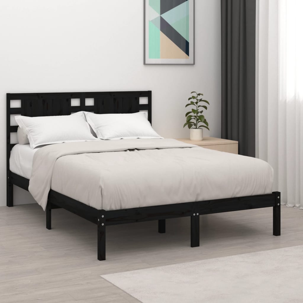 Cadre de lit sans matelas noir 200x200 cm bois massif de pin - XIOS