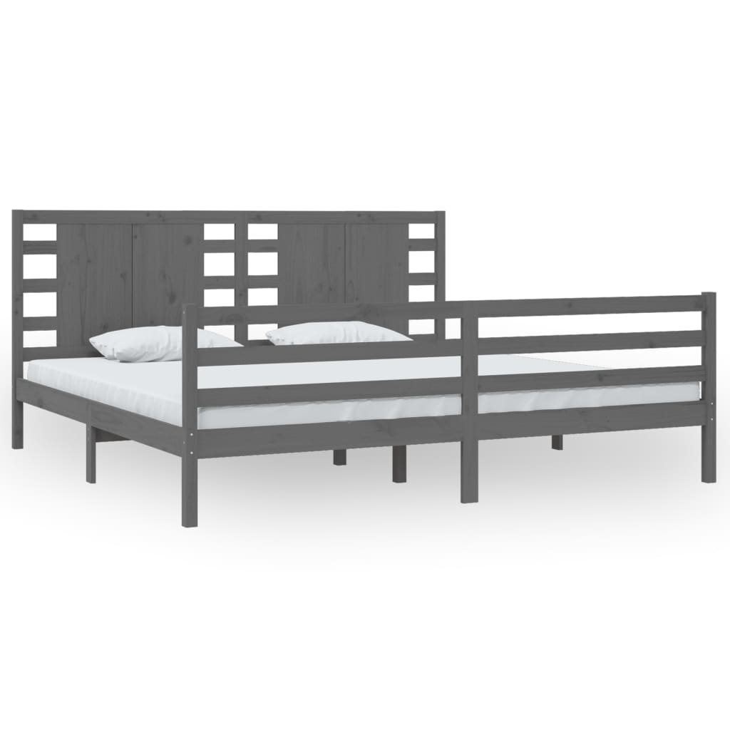 Cadre de lit sans matelas gris 200x200 cm bois massif de pin - XIOS