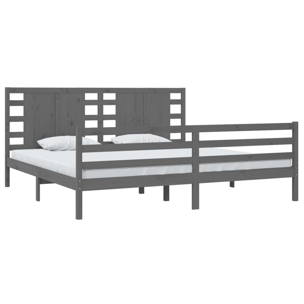 Cadre de lit sans matelas gris 200x200 cm bois massif de pin - XIOS