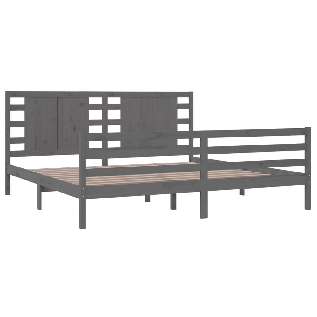 Cadre de lit sans matelas gris 200x200 cm bois massif de pin - XIOS