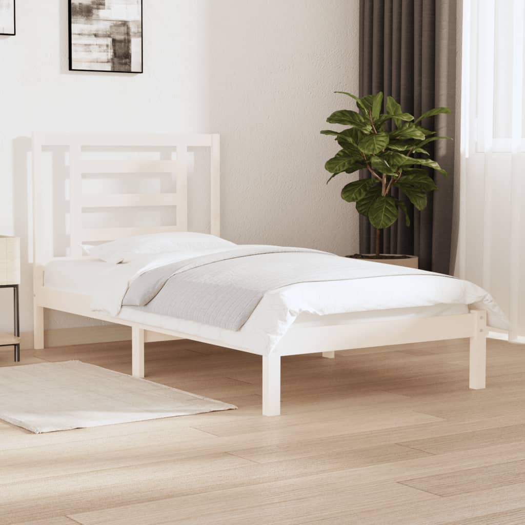 Cadre de lit sans matelas blanc 90x190 cm bois de pin massif - XIOS
