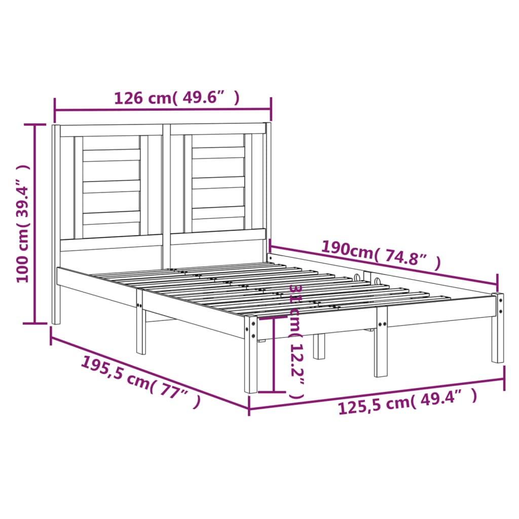 Cadre de lit sans matelas 120x190 cm bois massif - XIOS