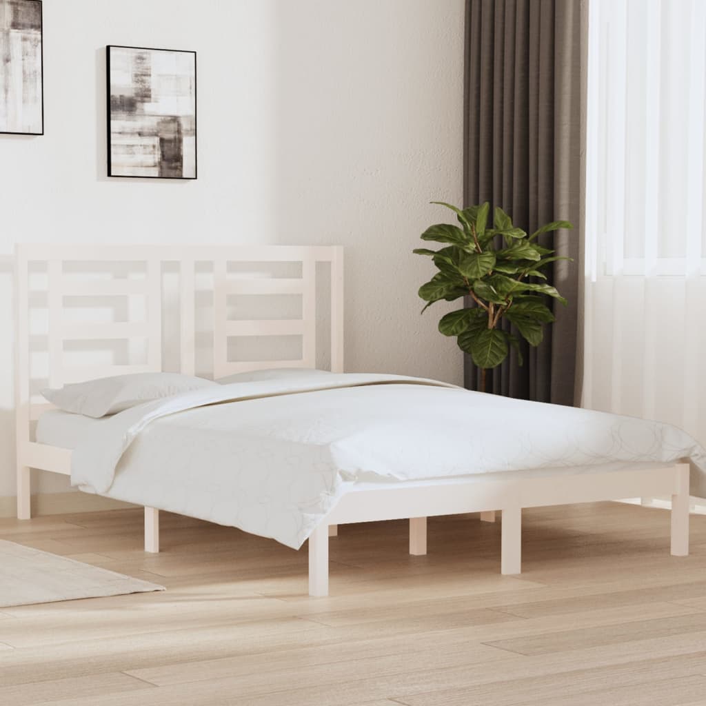 Cadre de lit sans matelas blanc 140x190 cm bois de pin massif - XIOS