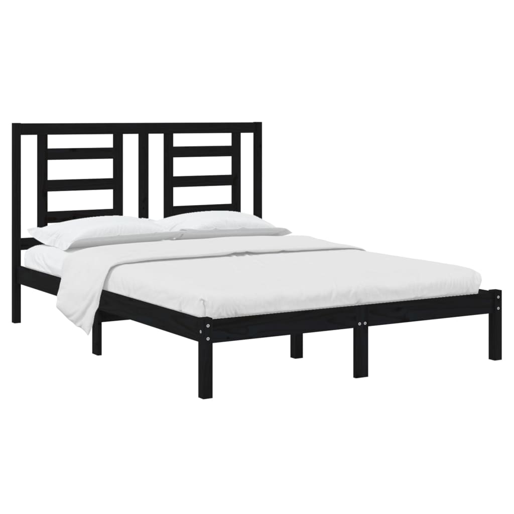Cadre de lit sans matelas noir 140x190 cm bois de pin massif - XIOS