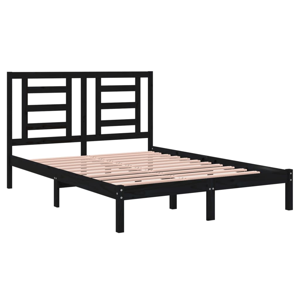 Cadre de lit sans matelas noir 140x190 cm bois de pin massif - XIOS