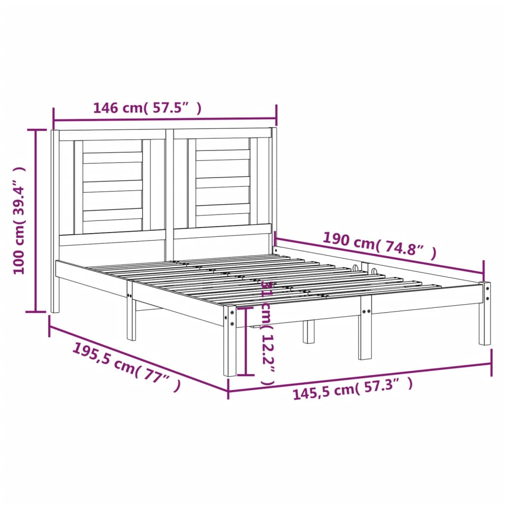 Cadre de lit sans matelas noir 140x190 cm bois de pin massif - XIOS