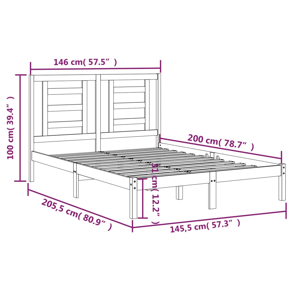 Cadre de lit sans matelas 140x200 cm bois massif de pin - XIOS