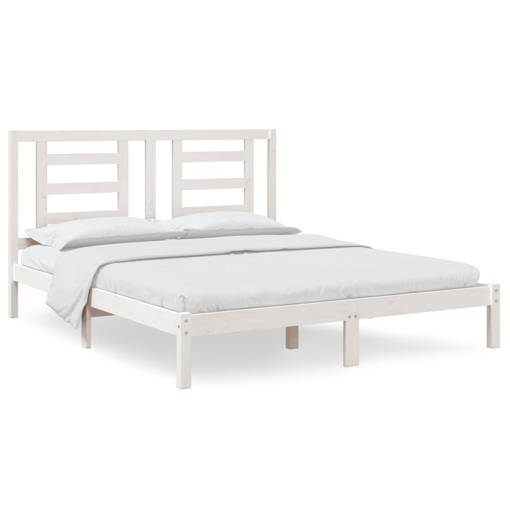 Cadre de lit sans matelas blanc 160x200 cm bois de pin massif - XIOS