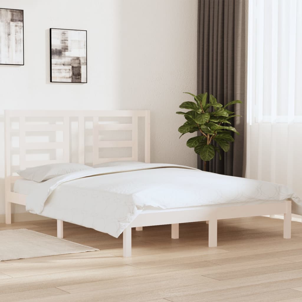 Cadre de lit sans matelas blanc 160x200 cm bois de pin massif - XIOS