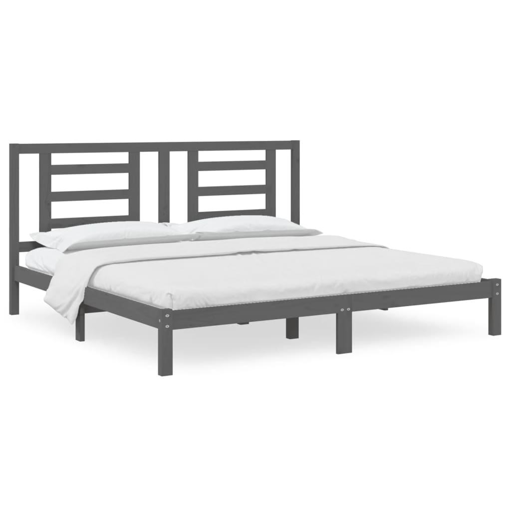 Cadre de lit sans matelas gris 200x200 cm bois massif de pin - XIOS