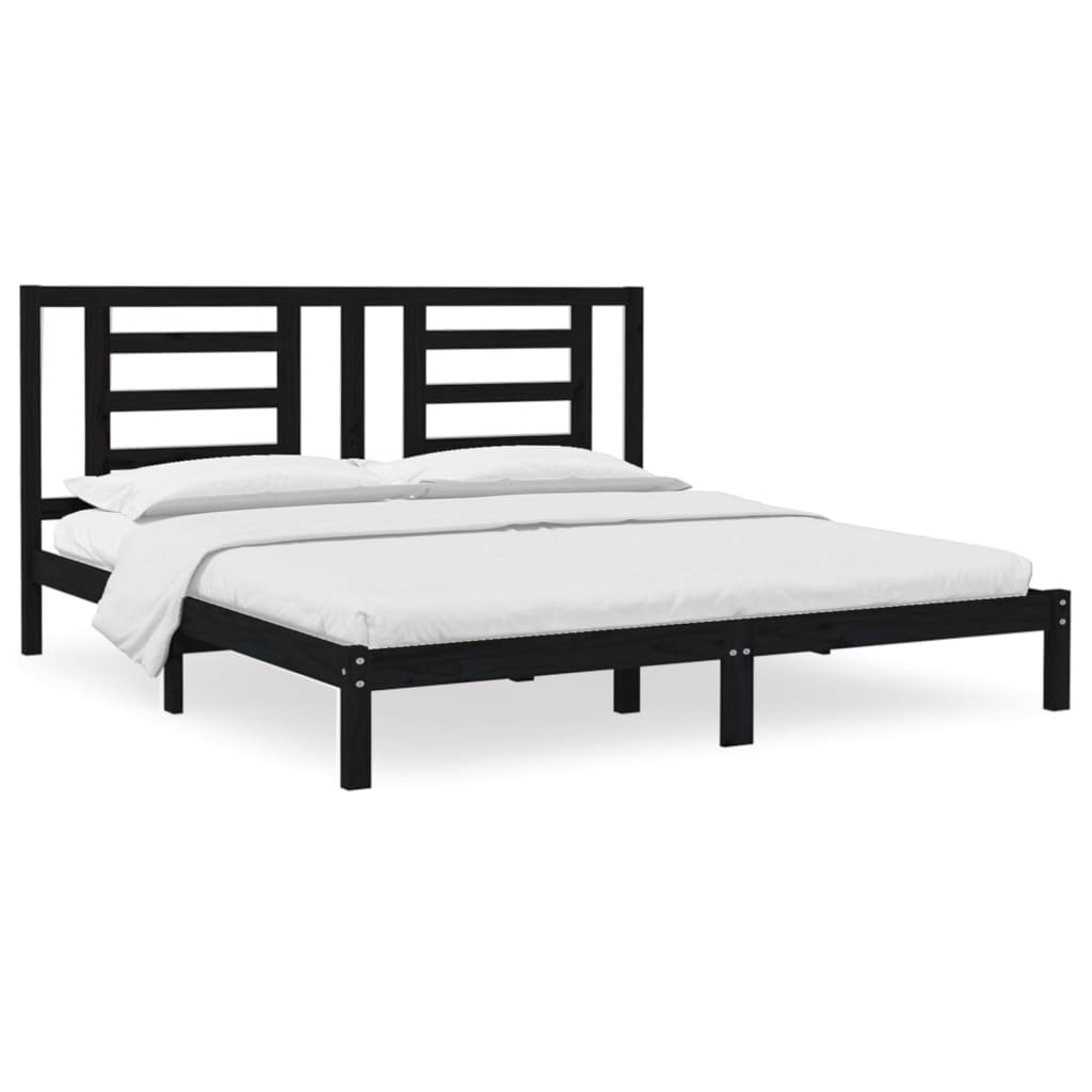 Cadre de lit sans matelas noir 200x200 cm bois massif de pin - XIOS