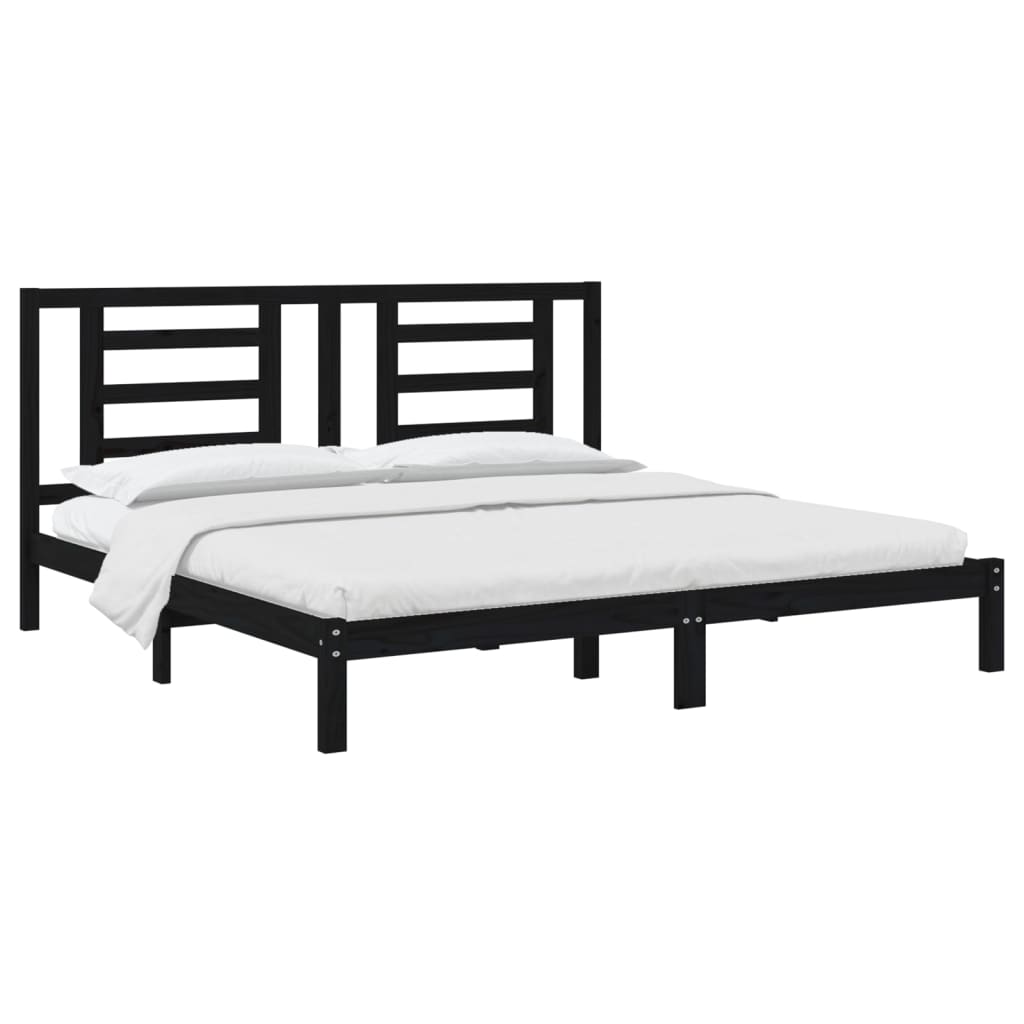 Cadre de lit sans matelas noir 200x200 cm bois massif de pin - XIOS