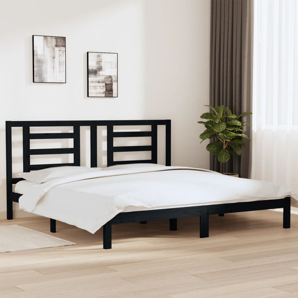 Cadre de lit sans matelas noir 200x200 cm bois massif de pin - XIOS
