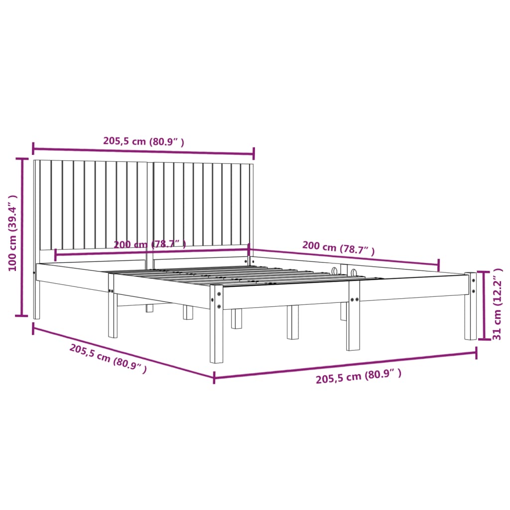 Cadre de lit sans matelas blanc 200x200 cm bois massif de pin - XIOS