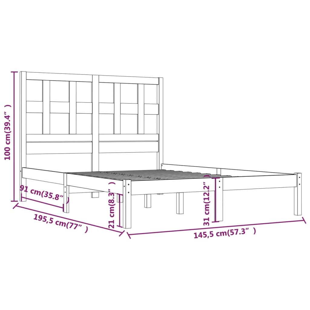 Cadre de lit sans matelas noir 140x190 cm bois de pin massif - XIOS