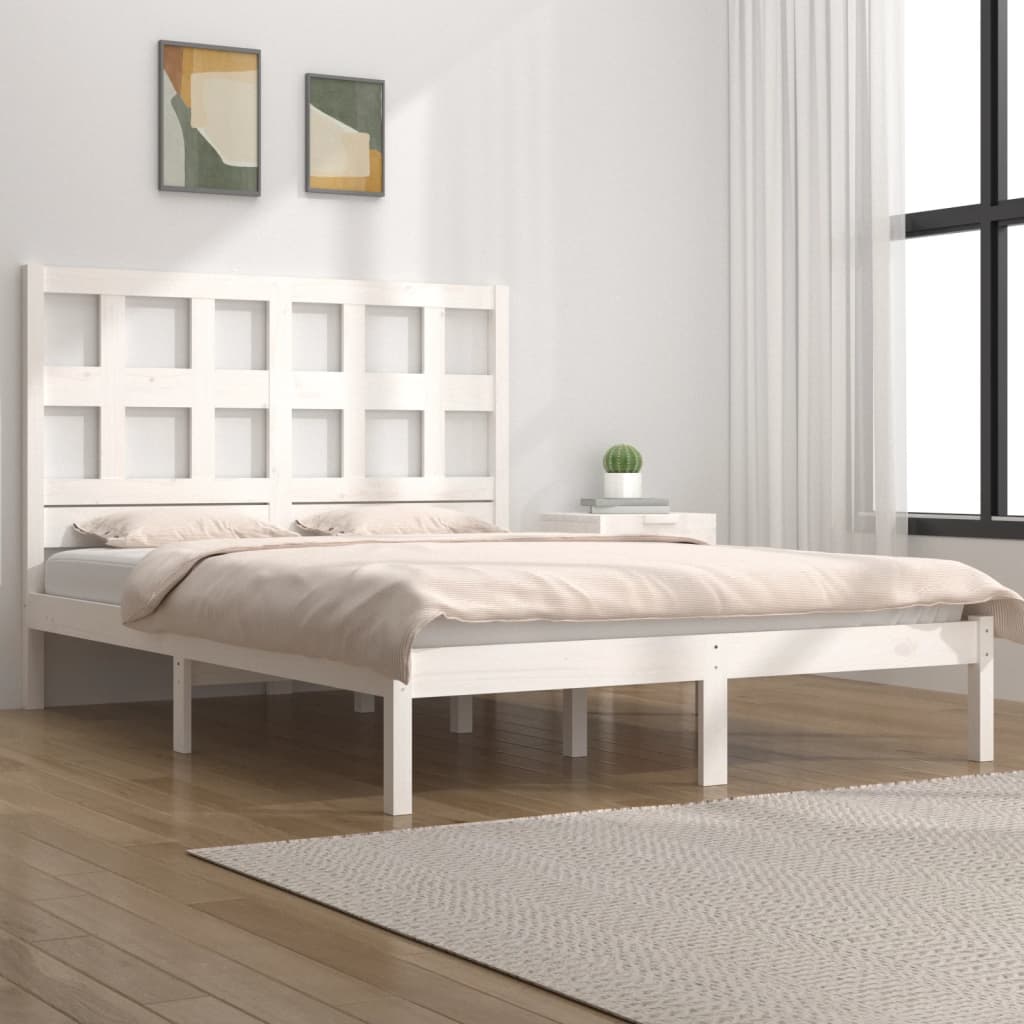 Cadre de lit sans matelas blanc 140x200 cm bois de pin massif - XIOS