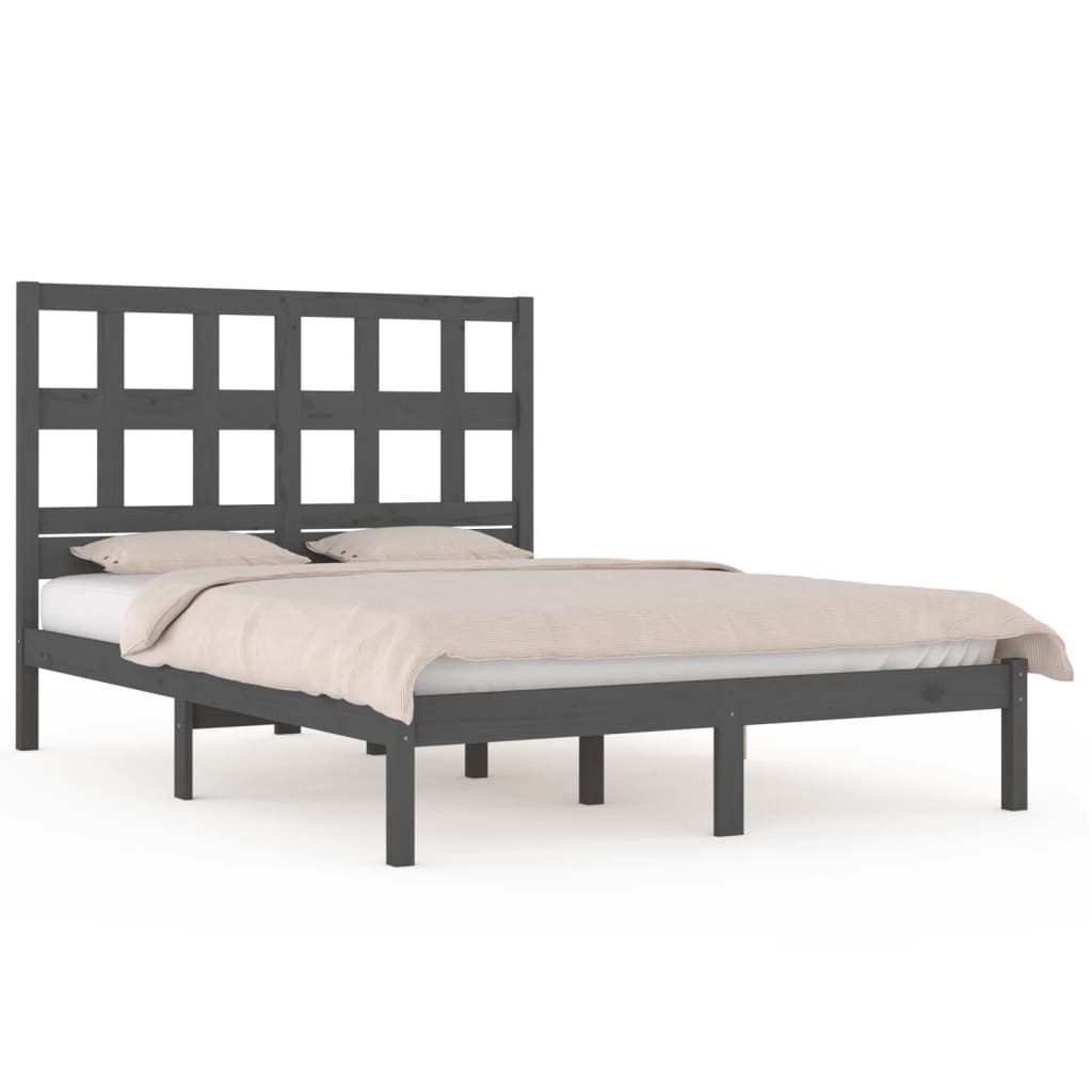 Cadre de lit sans matelas gris 200x200 cm bois massif de pin - XIOS