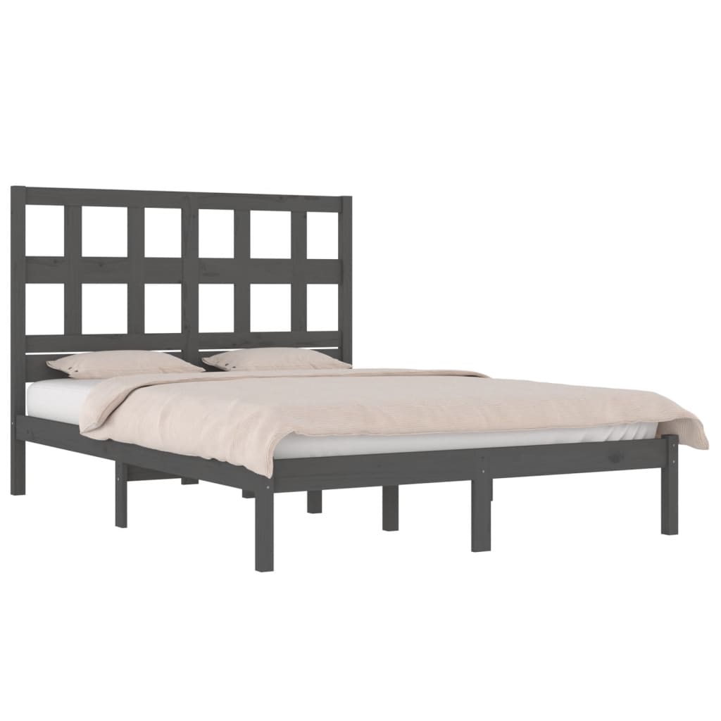 Cadre de lit sans matelas gris 200x200 cm bois massif de pin - XIOS