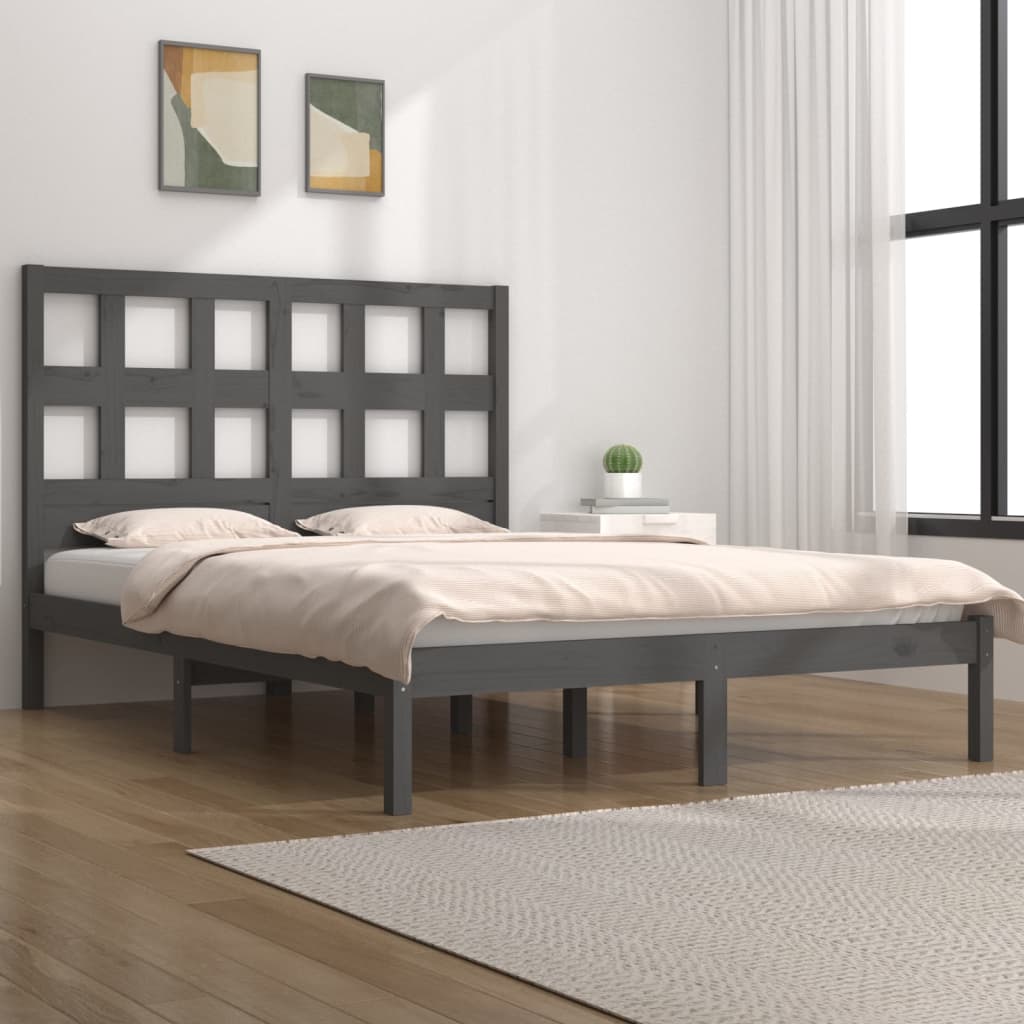Cadre de lit sans matelas gris 200x200 cm bois massif de pin - XIOS
