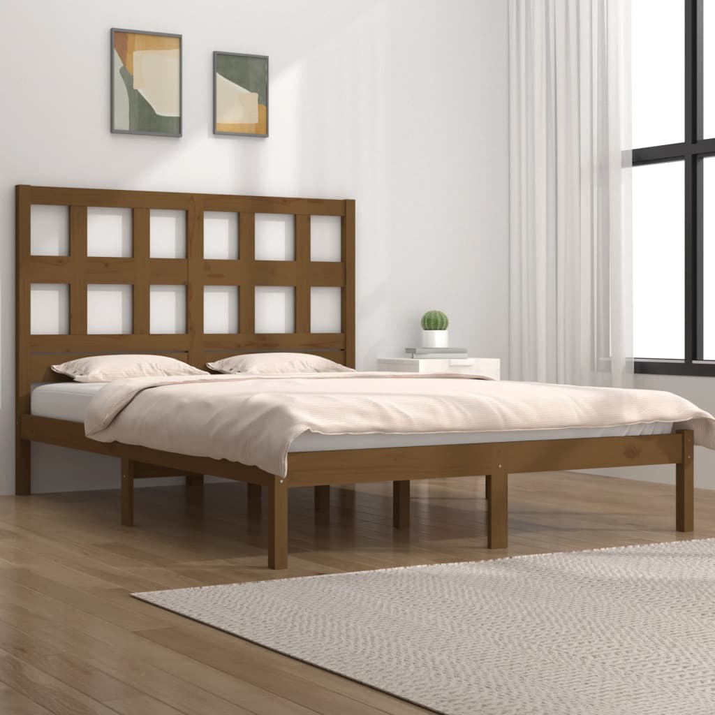 Cadre de lit sans matelas marron miel 200x200cm bois pin massif - XIOS