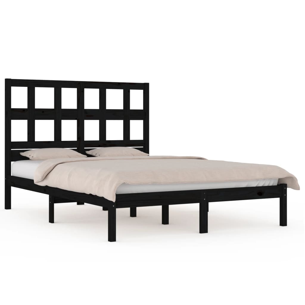 Cadre de lit sans matelas noir 200x200 cm bois massif de pin - XIOS