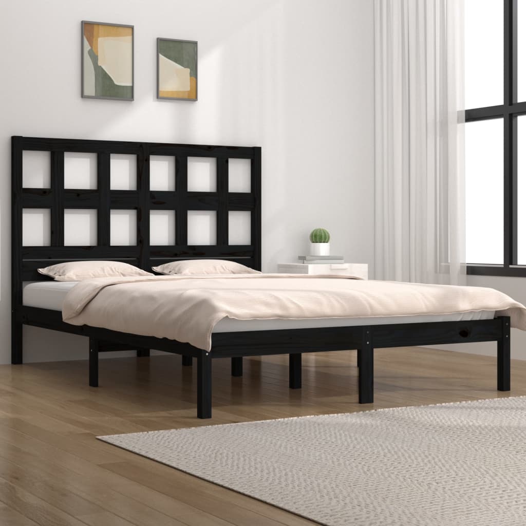 Cadre de lit sans matelas noir 200x200 cm bois massif de pin - XIOS