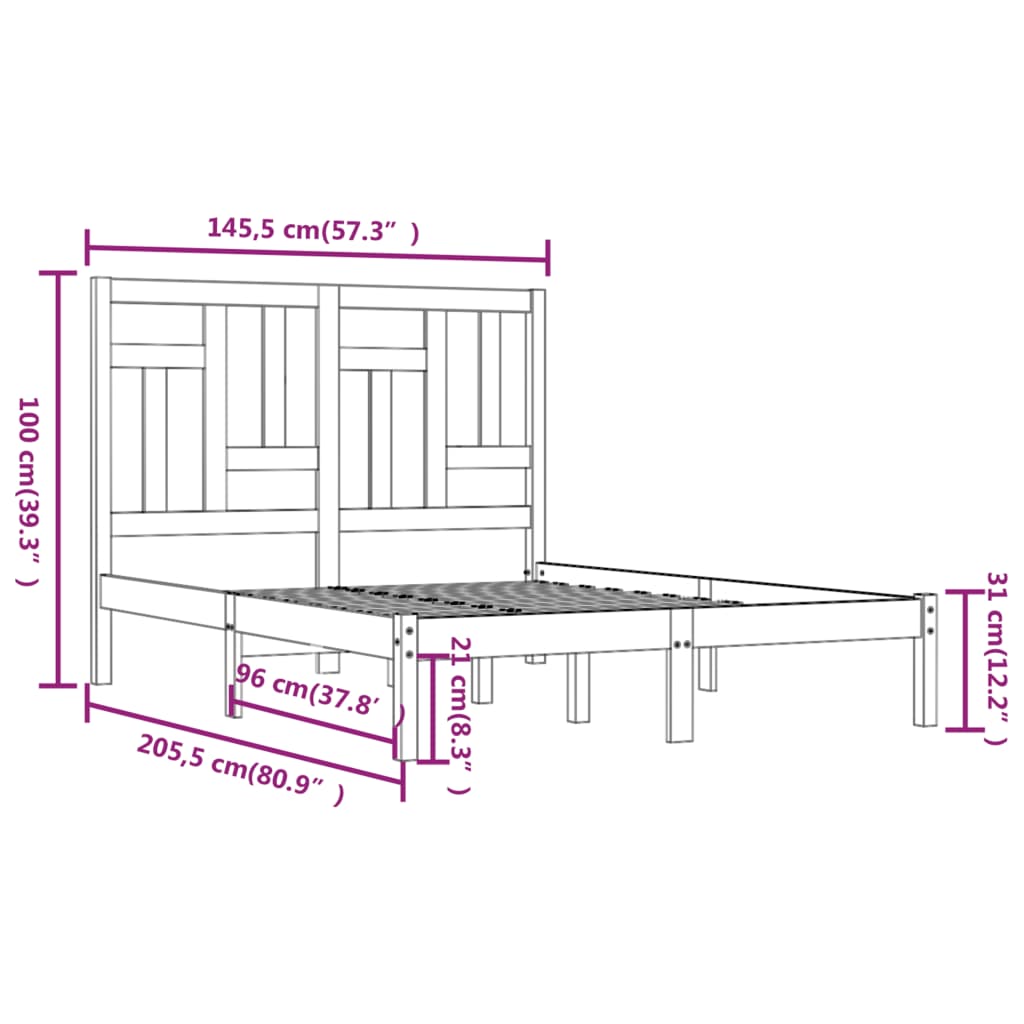 Cadre de lit sans matelas 140x200 cm bois massif de pin - XIOS