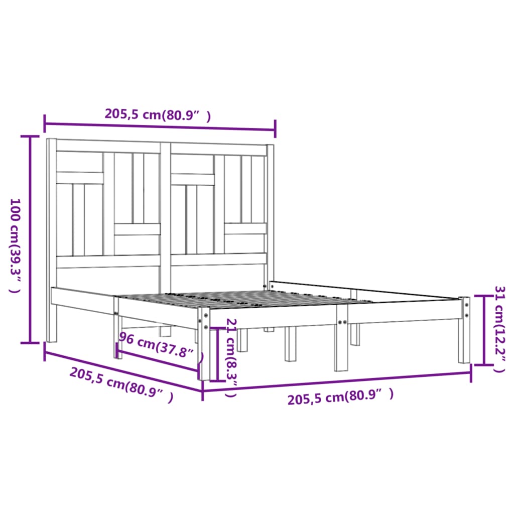 Cadre de lit sans matelas gris 200x200 cm bois massif de pin - XIOS