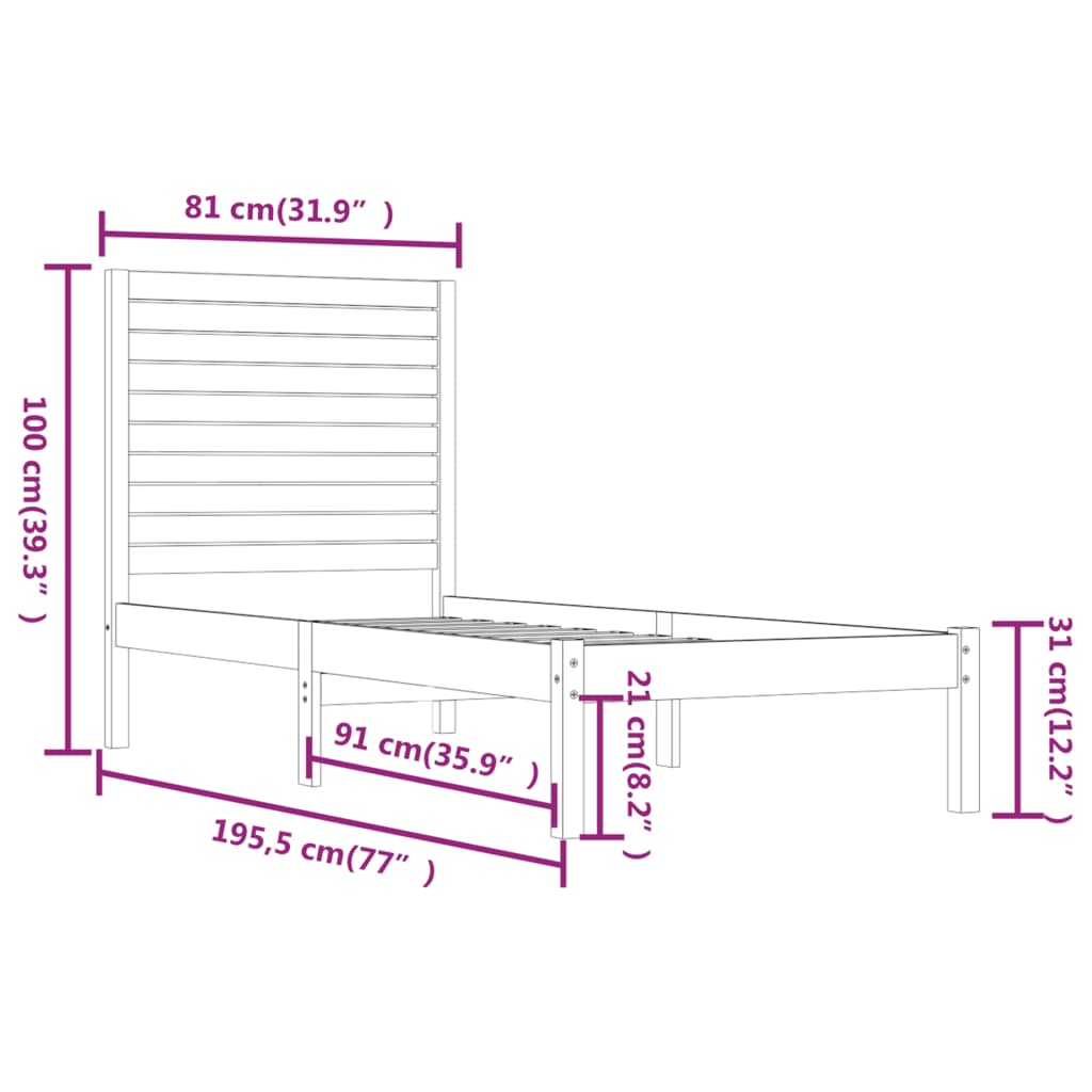 Cadre de lit sans matelas blanc 75x190 cm bois massif - XIOS