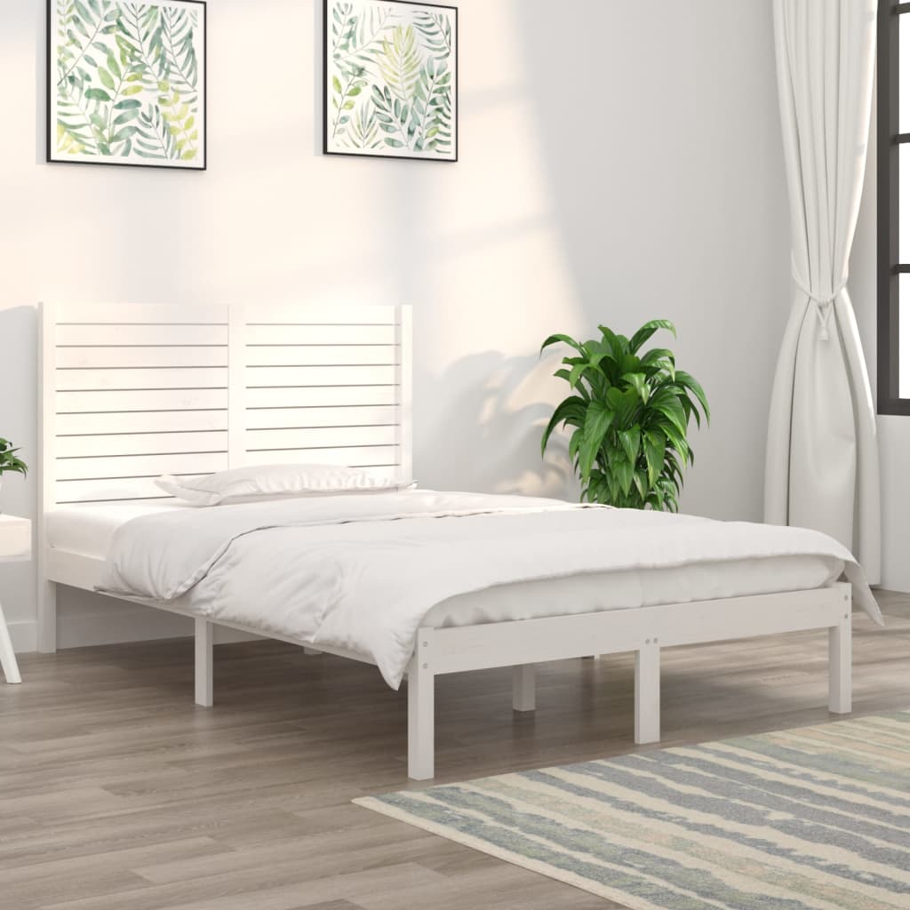 Cadre de lit sans matelas blanc 135x190 cm bois massif - XIOS