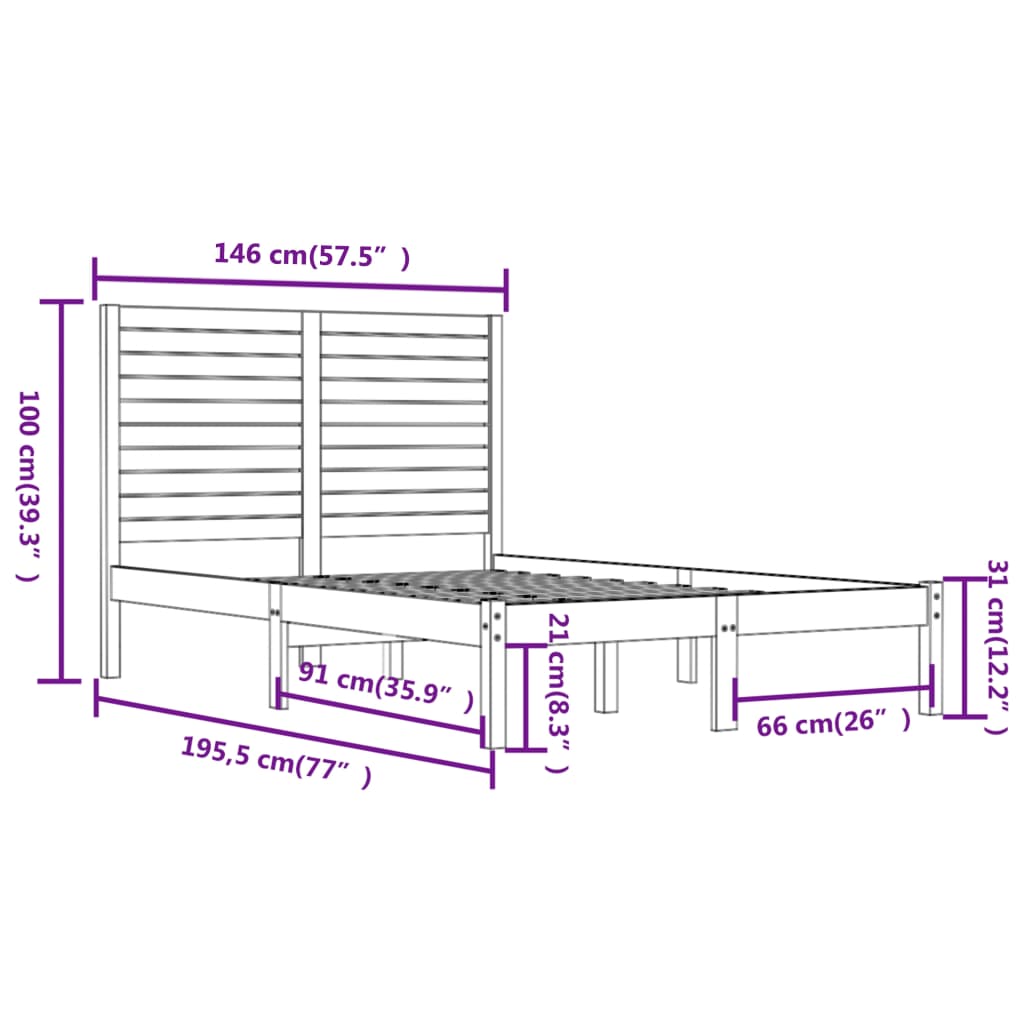 Cadre de lit sans matelas noir 140x190 cm bois massif - XIOS