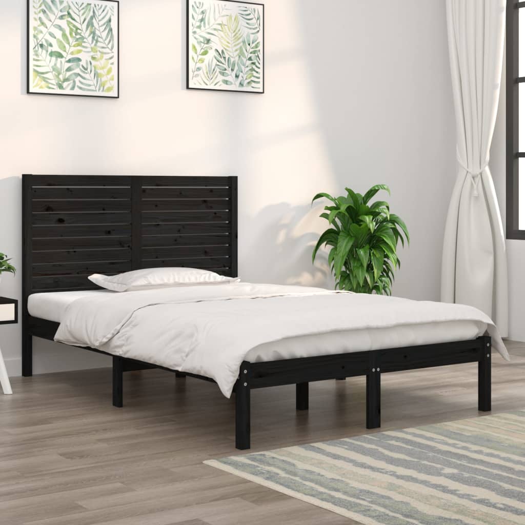 Cadre de lit sans matelas noir 140x190 cm bois massif - XIOS